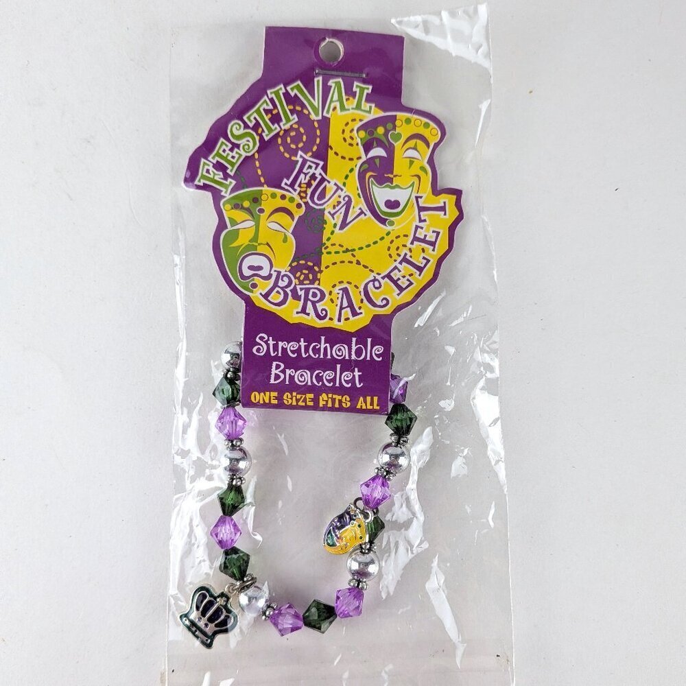 NEW Mardi Gras Stretch Bracelet - Crown/Masks
